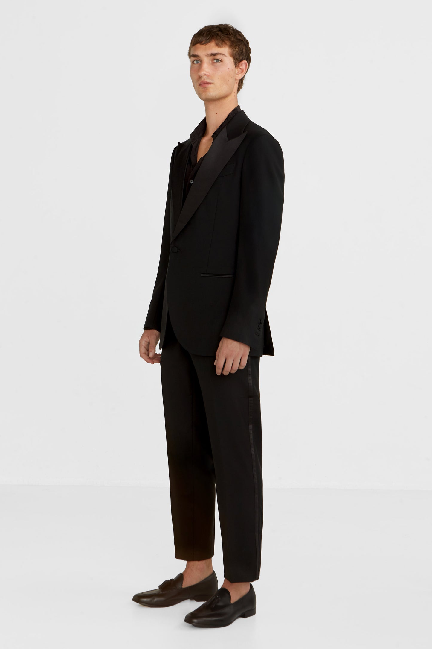 Evening black tuxedo suit , super 120 wool